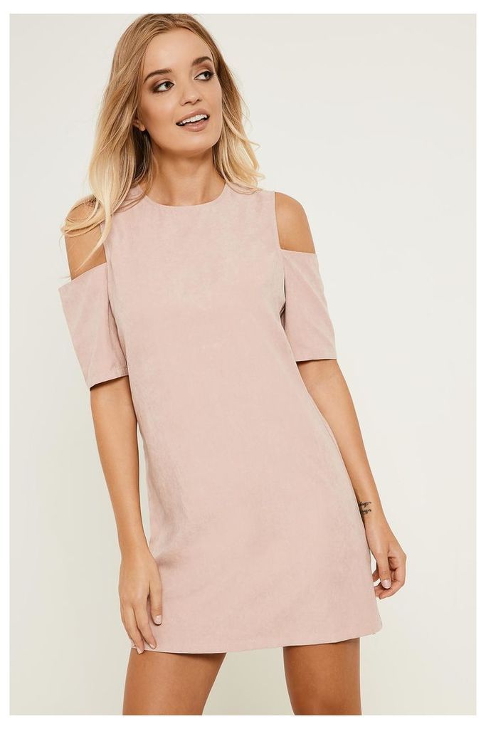 Fashion Union Cold Shoulder Faux Suede Dress - Pink