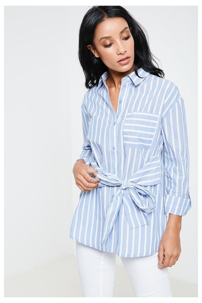 Brand Attic Striped Tie Front Shirt - Blue