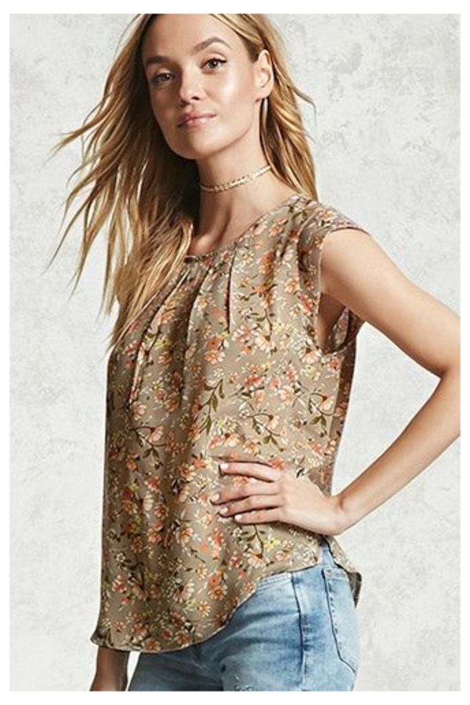 Pleated Floral Print Blouse