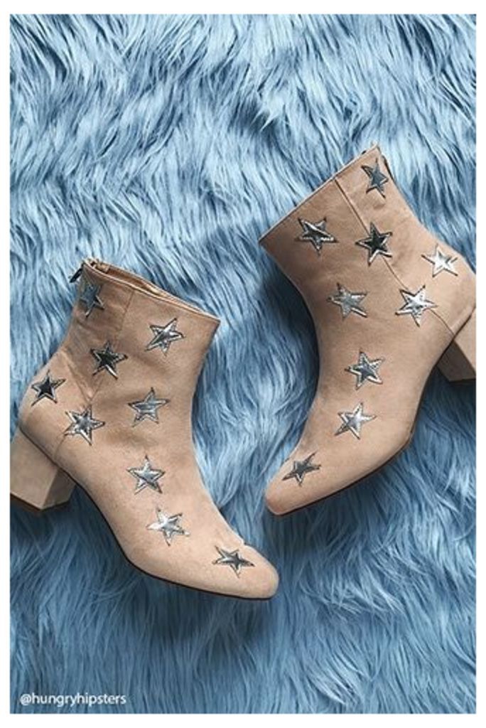 Star Printed Faux Suede Boots