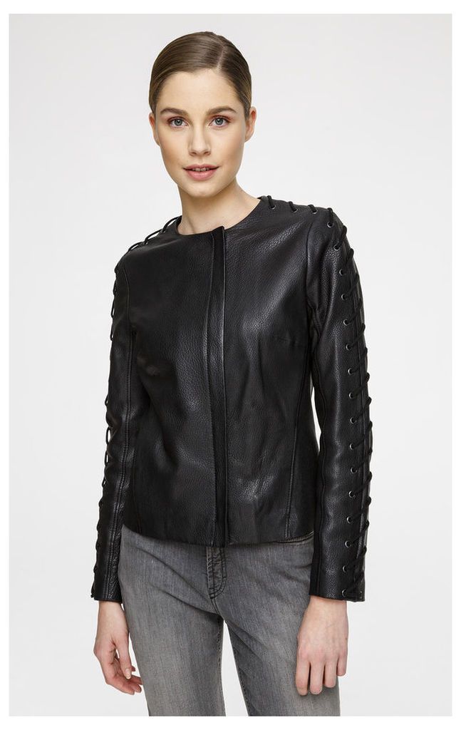Leather Jacket with Lace-Up Sleeves