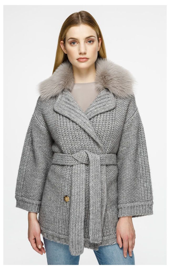 Wool Fur-Trimmed Cardigan