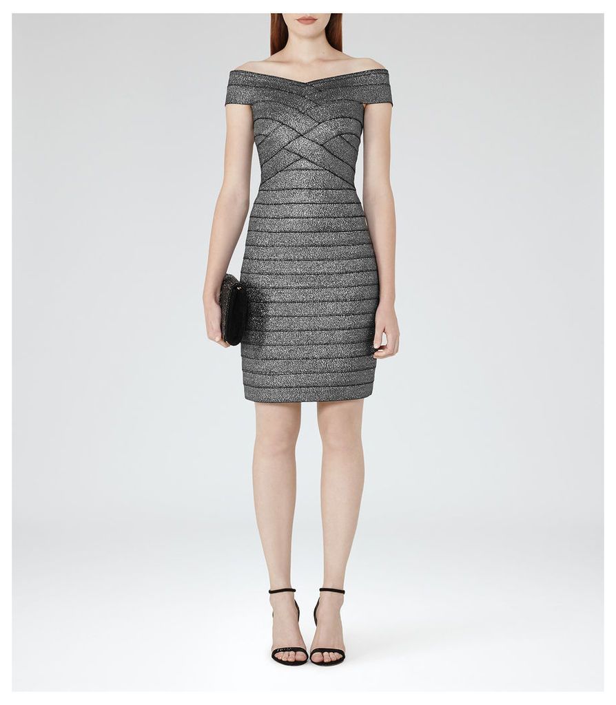REISS Hartley  - Womens Bodycon Metallic Dress in Grey