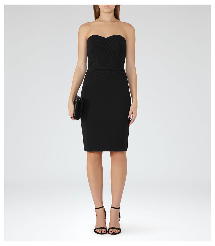 Reiss Sabbia - Strapless Plisse-detail Dress in Black, Womens, Size 14