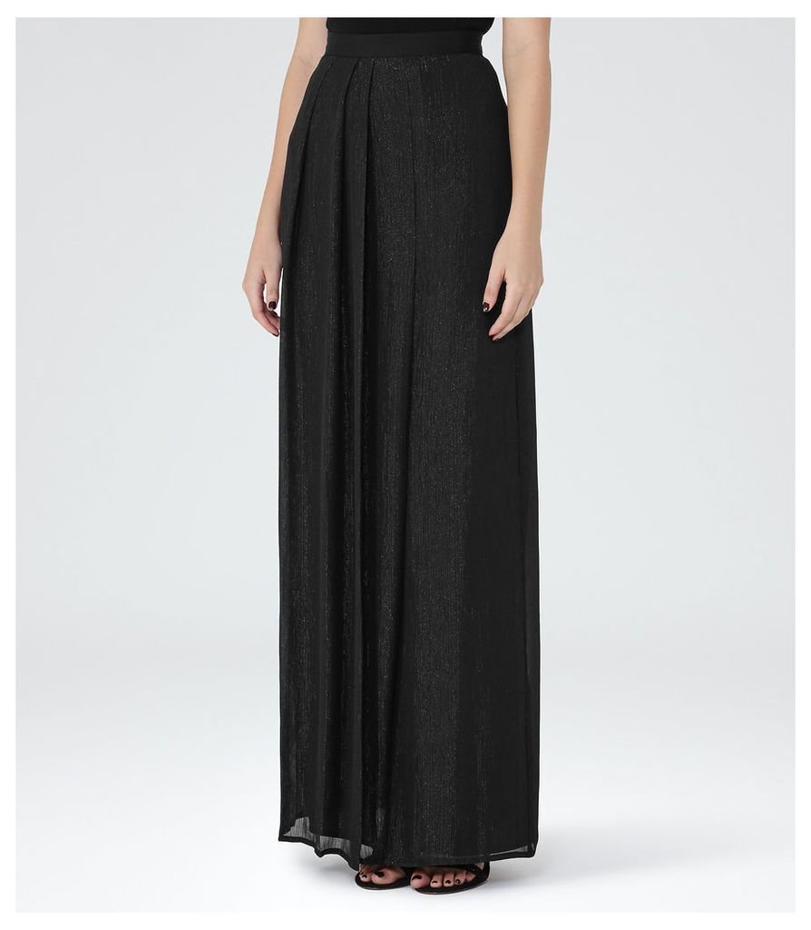 REISS Manhattan - Womens Metallic Maxi Skirt in Black