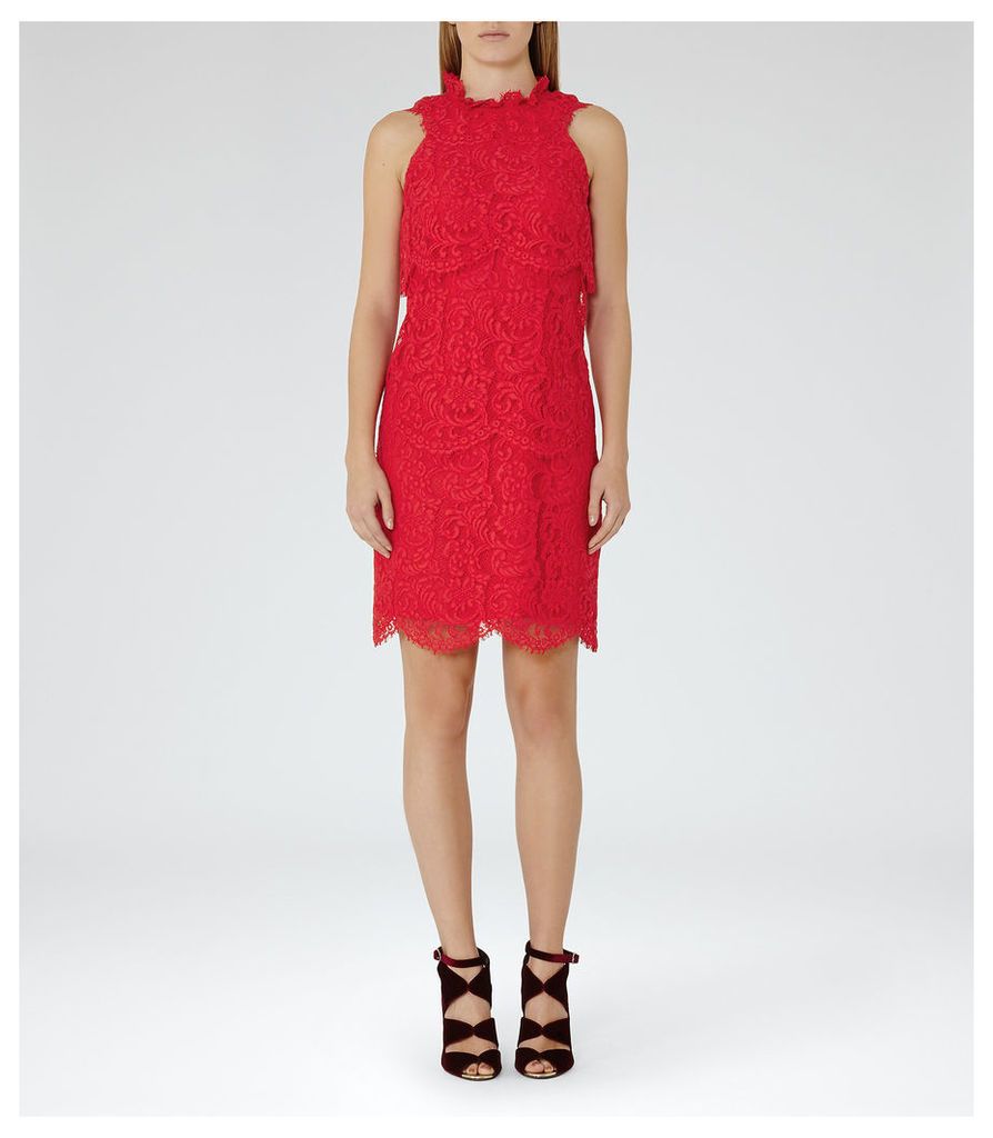 REISS Sophia - Womens Tiered Lace Dress in Red