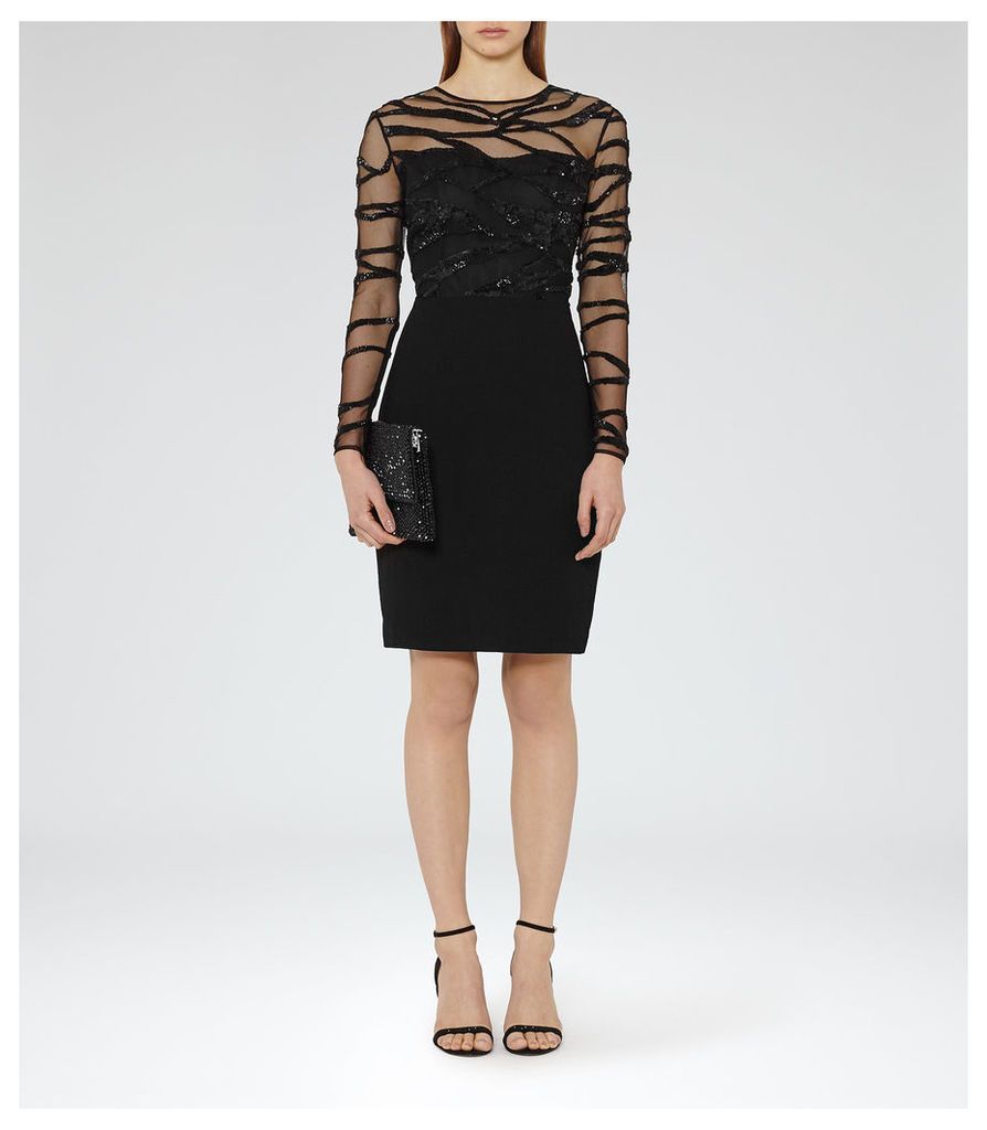 Reiss Rosalin - Embellished Bodycon Dress in Black, Womens, Size 14