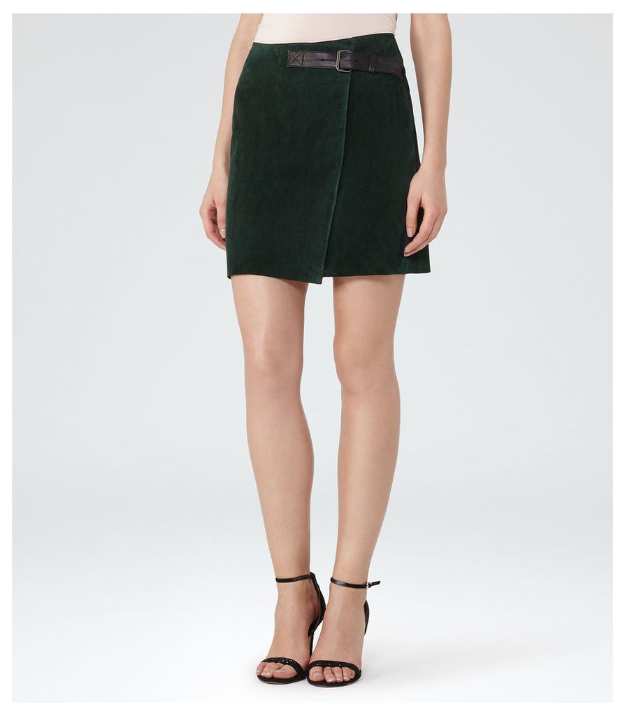 Reiss Chase - Suede Mini Wrap Skirt in Forest Green, Womens, Size 10