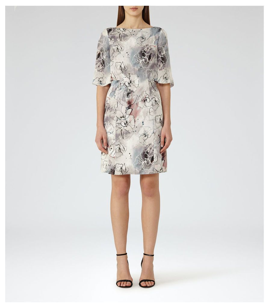 Reiss Oriana - Printed Dress in Multi Grey, Womens, Size 6