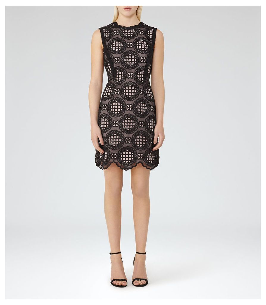 Reiss Dixie - Graphic Lace Dress in Black/Ash, Womens, Size 4