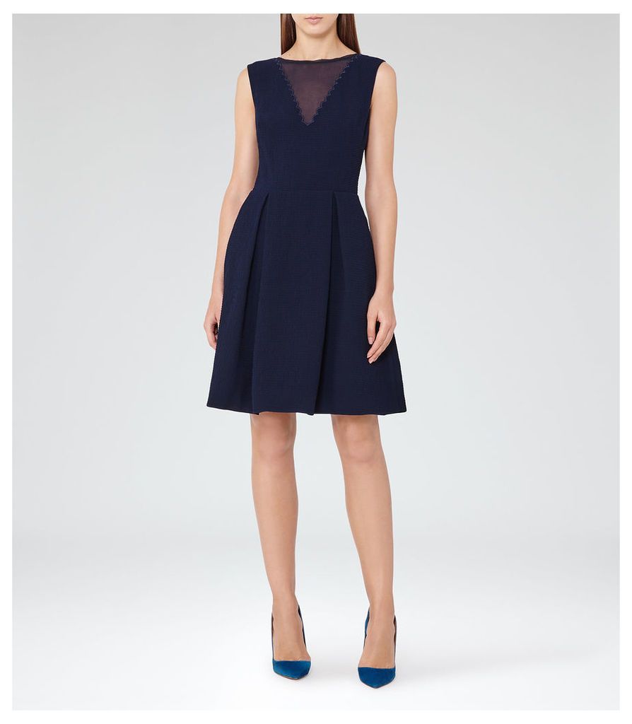 Reiss Marlowe - Sheer-panel Fit And Flare Dress in Night Navy, Womens, Size 12