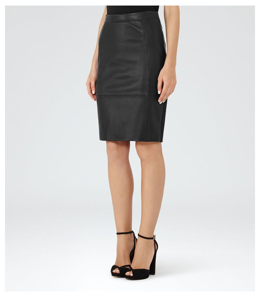 Reiss Avril - Leather Panel Skirt in Black, Womens, Size 14