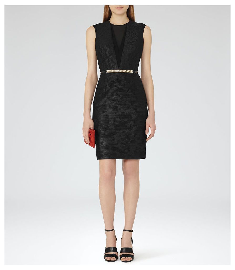 REISS Ally - Womens Textured Cocktail Dress in Black