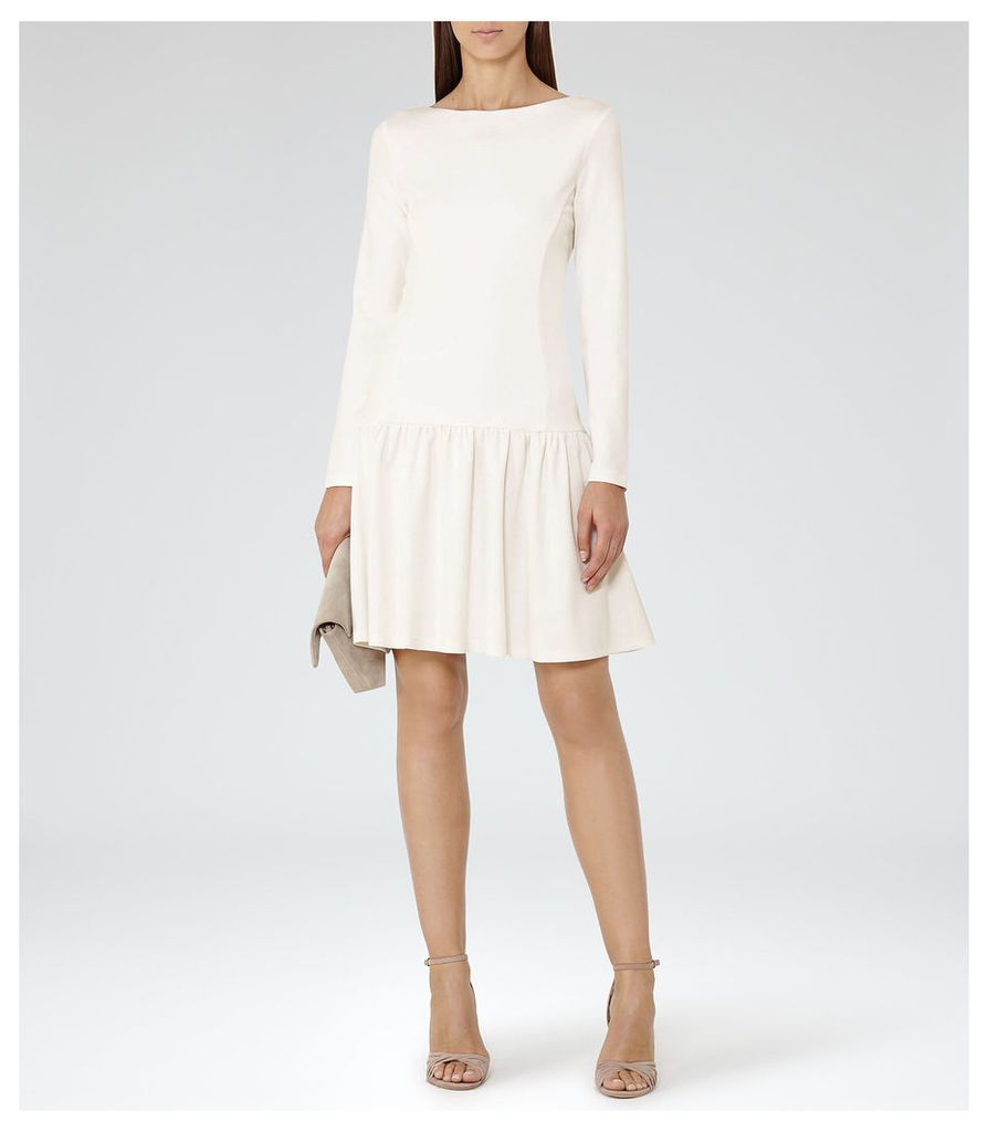 Reiss Agnes - Drop-waist Jersey Dress in Off White, Womens, Size 10