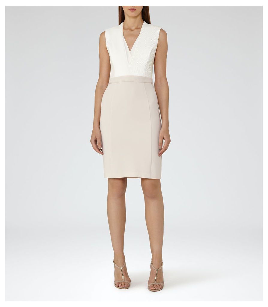 Reiss Lourdes - Block-colour Dress in Off White/Champagne, Womens, Size 10