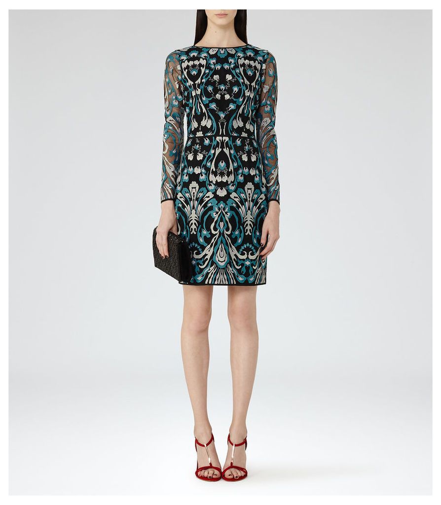 REISS Alianna - Womens Embroidered Dress in Green