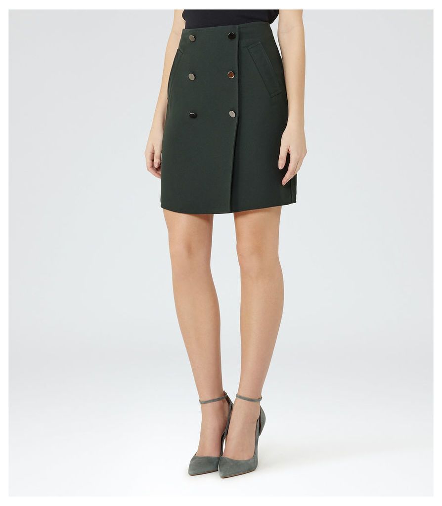 Reiss Saffron - Button-front Skirt in Forest Green, Womens, Size 14