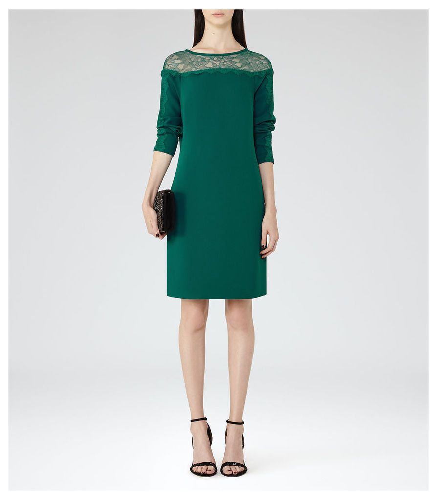 Reiss Claudia - Lace-detail Shift Dress in Bright Emerald, Womens, Size 4