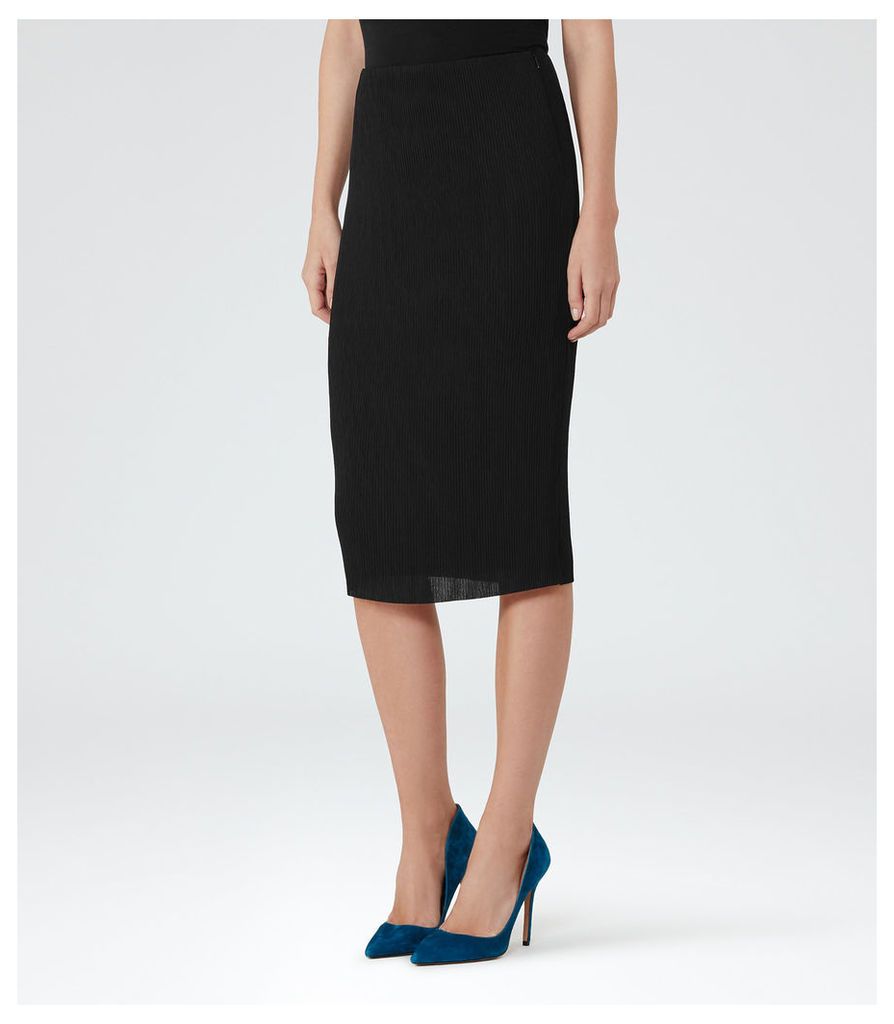 Reiss Sabrina - Plisse Midi Skirt in Black, Womens, Size 14