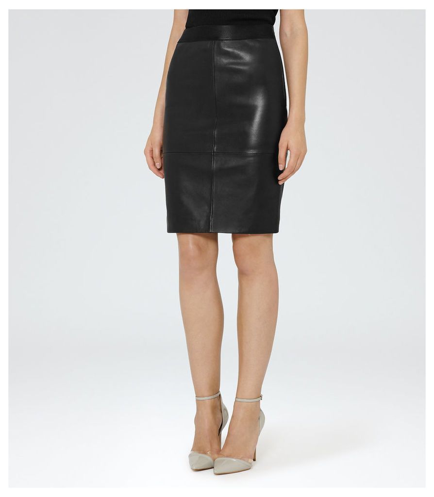 REISS Tami - Womens Leather Pencil Skirt in Black