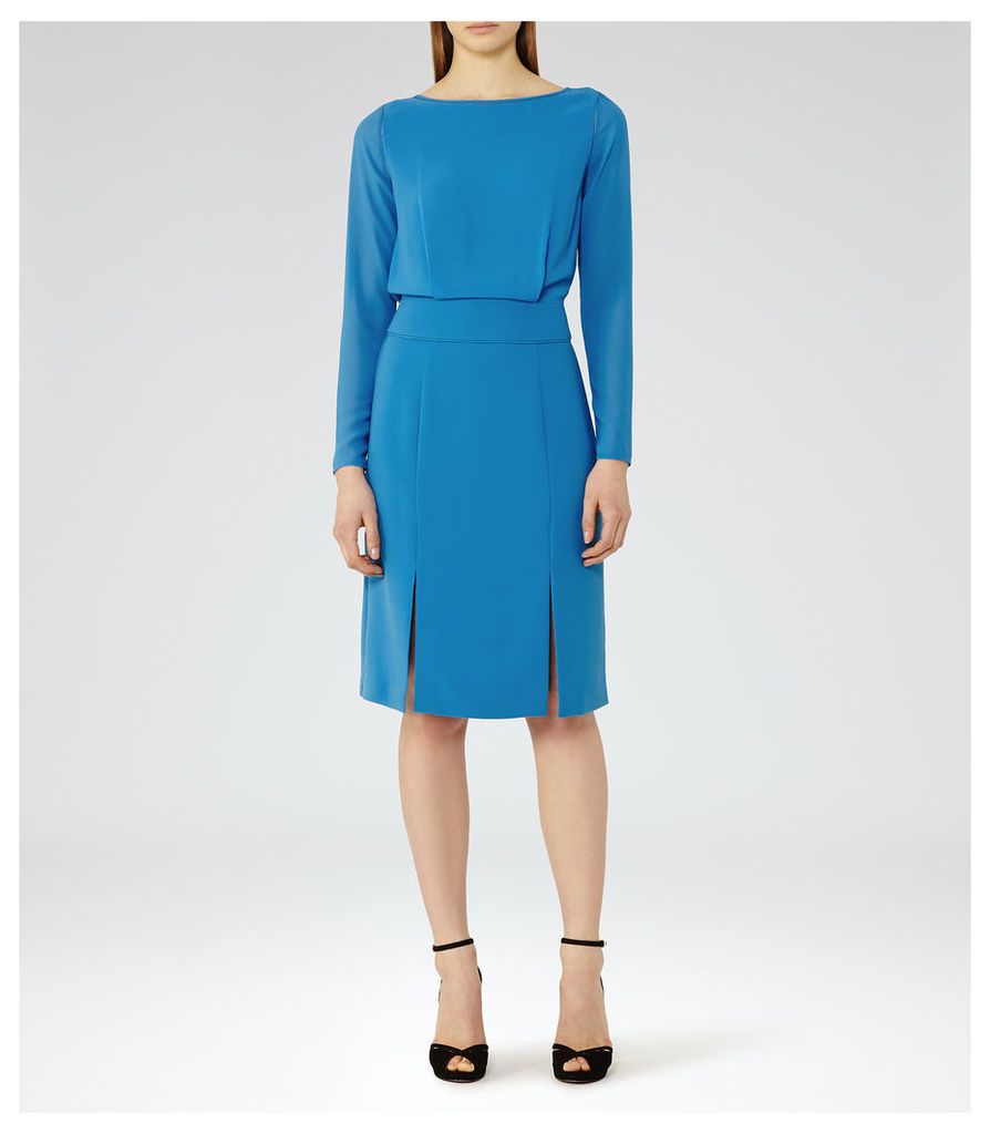 Reiss Alessa - Sheer-sleeve Dress in Bright Blue, Womens, Size 14