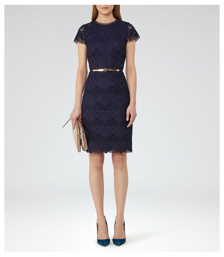 Reiss Liza - Graphic Lace Dress in Night Navy, Womens, Size 14