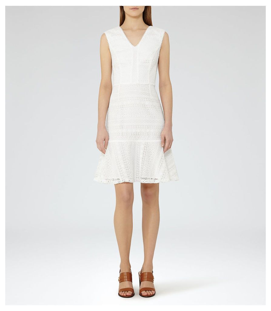 Reiss Alice - Lace Fit And Flare Dress in Off White, Womens, Size 14