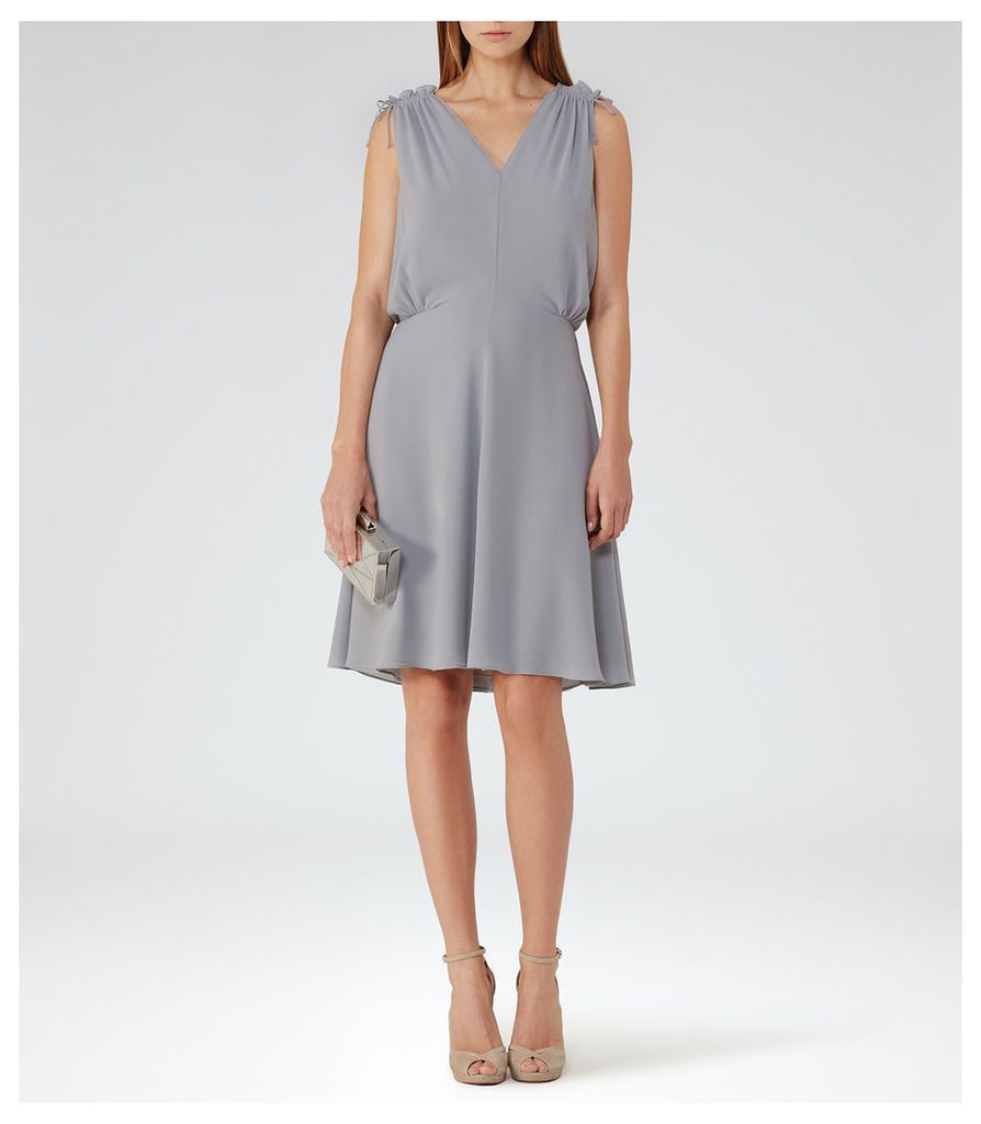 Reiss Stellie - Ruffle-shoulder Dress in Zinc, Womens, Size 14