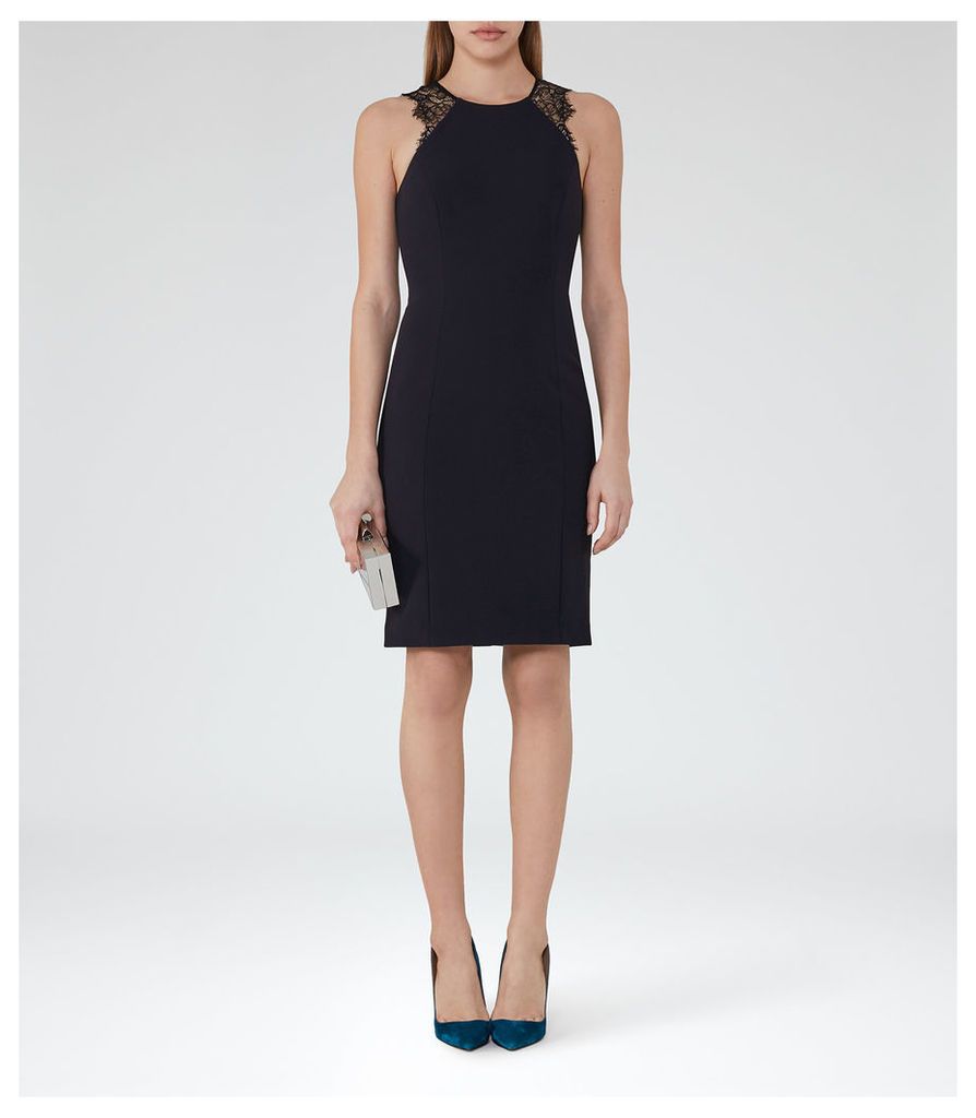 Reiss Saturn - Lace Detail Dress in Night Navy, Womens, Size 14