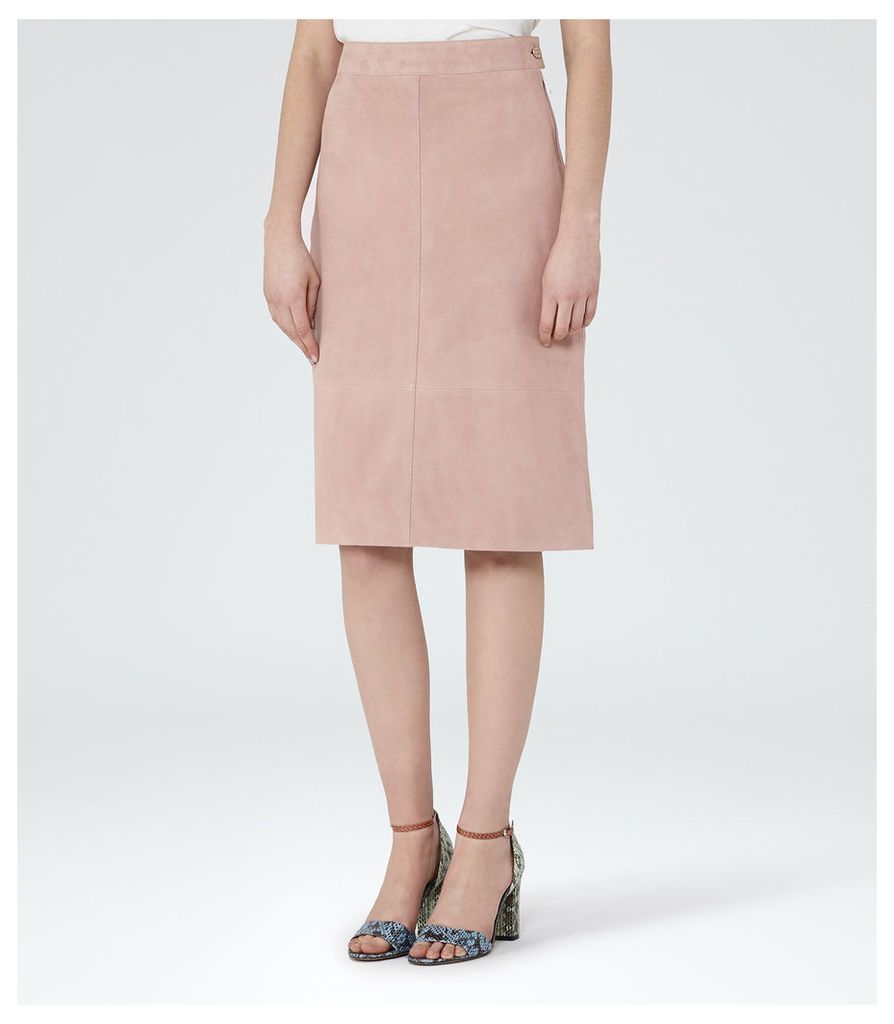 Reiss Tess - Suede A-line Pencil Skirt in Blush Pink, Womens, Size 12