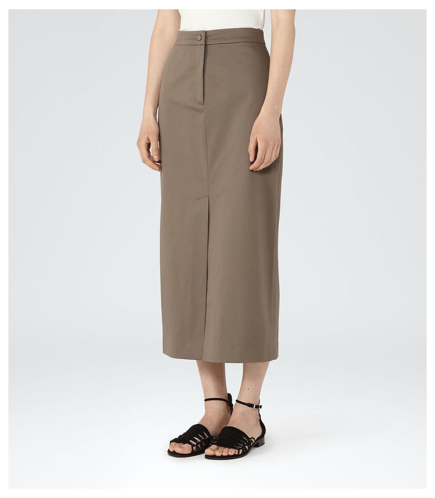 Reiss Fresia - Midi Skirt in Khaki, Womens, Size 14