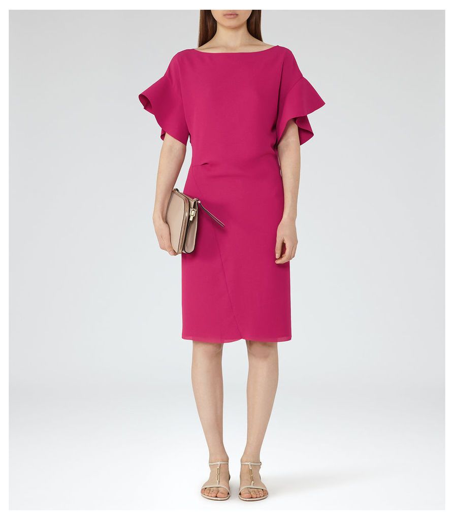 Reiss Manila - Peplum-sleeve Dress in Fuchsia, Womens, Size 14