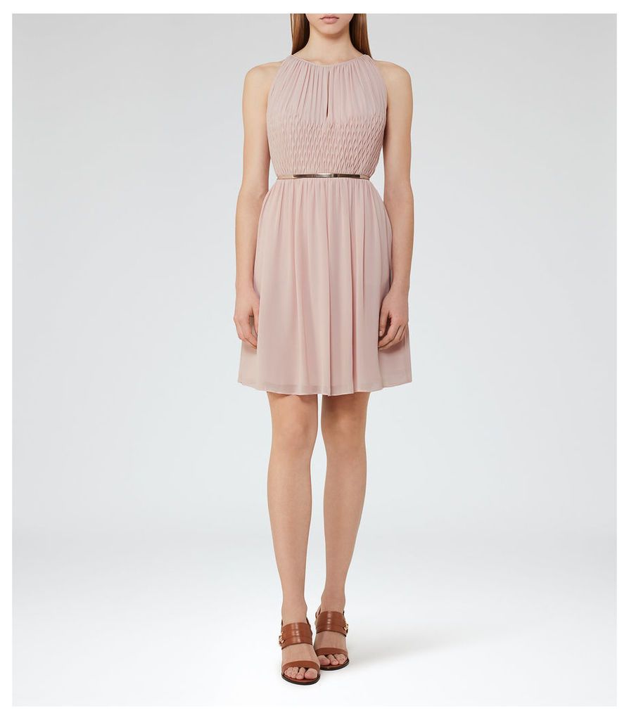 Reiss Charlotte - Smocking-detail Dress in Dusky Pink, Womens, Size 8
