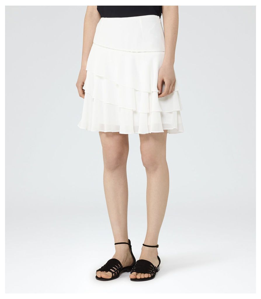 Reiss Rufen - Tiered Ruffle Skirt in Off White, Womens, Size 14