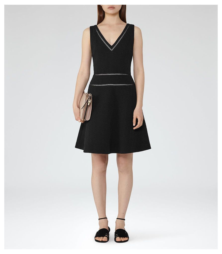 Reiss Nelly - Textured Fit And Flare Dress in Black, Womens, Size 14