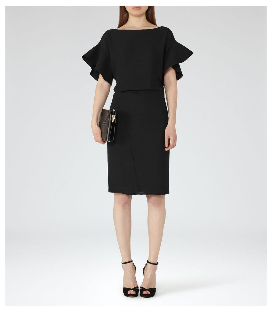 Reiss Manila - Peplum-sleeve Dress in Black, Womens, Size 14