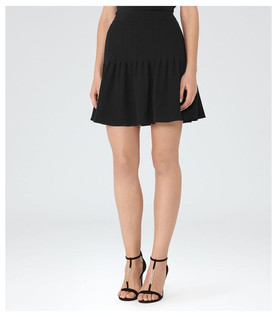 Reiss Lexi - Pin-tuck Mini Skirt in Black, Womens, Size 14