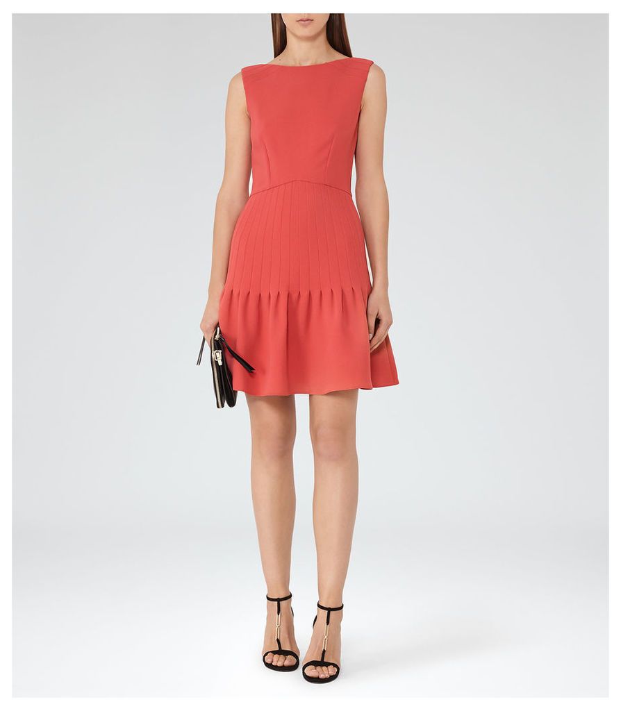 Reiss Marisa - Pin-tuck Dress in Lotus Red, Womens, Size 16