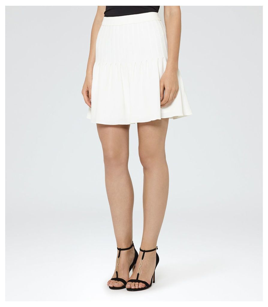 Reiss Lexi - Pin-tuck Mini Skirt in Off White, Womens, Size 14