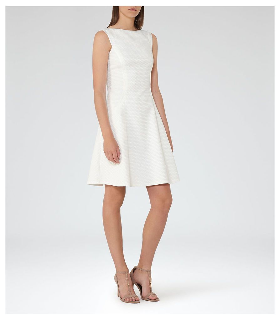 Reiss Cara - Textured Fit And Flare Dress in Off White, Womens, Size 14