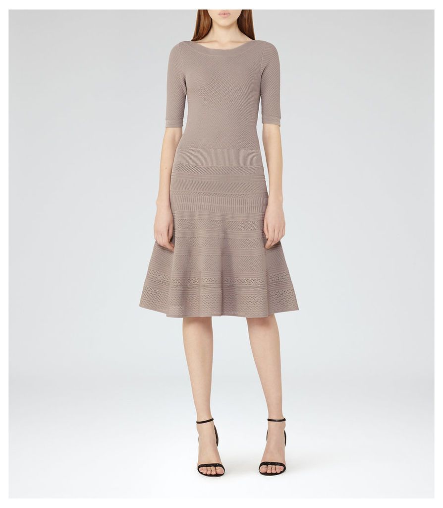 Reiss Karolina - Knitted Fit And Flare Dress in Mink, Womens, Size 8