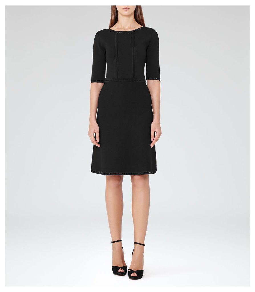 Reiss Celestia - Structured Knit Dress in Black, Womens, Size 12