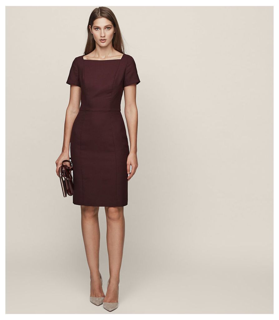 Reiss Atlee Dress - Short-sleeved Tailored Dress in Berry, Womens, Size 14