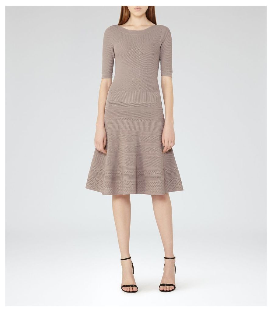 Reiss Karolina - Knitted Fit And Flare Dress in Mink, Womens, Size 6
