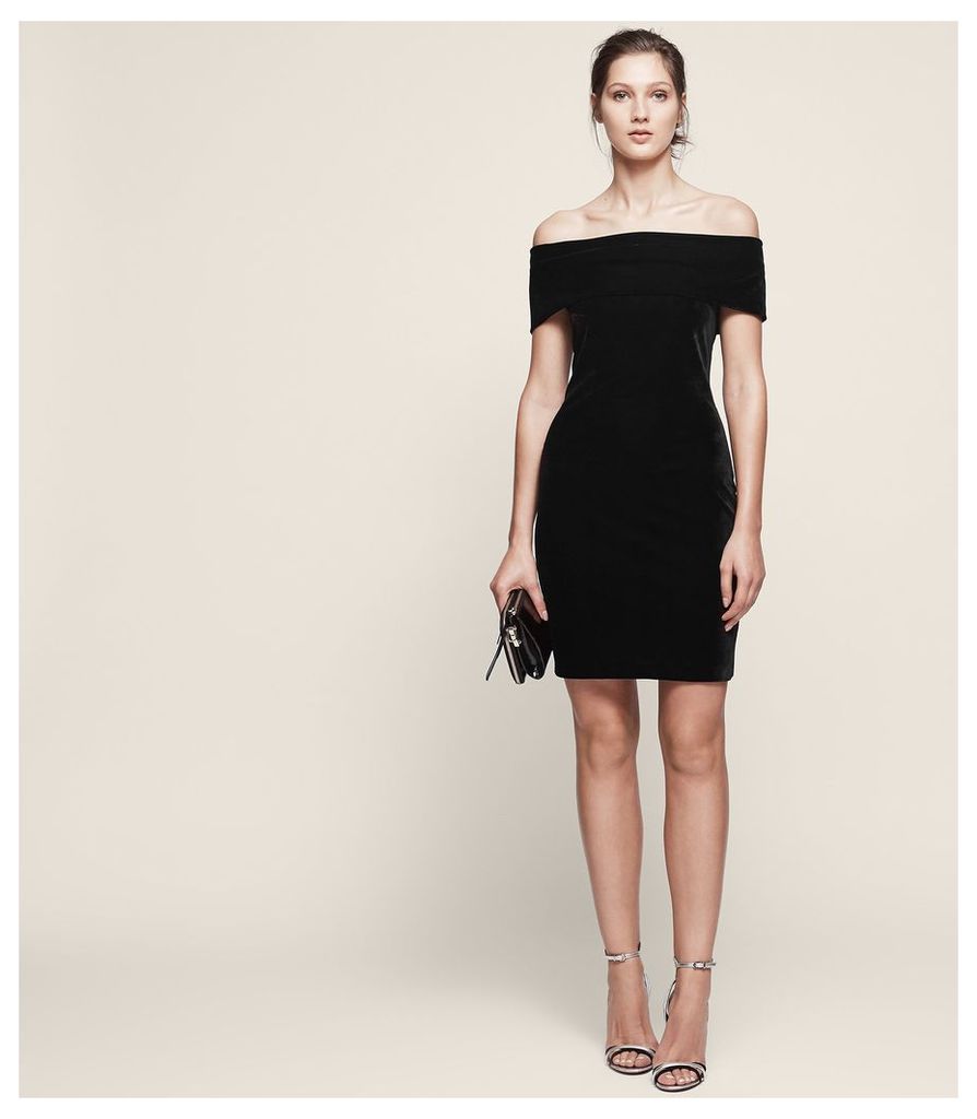 Reiss Verity - Velvet Off-shoulder Dress in Black, Womens, Size 14