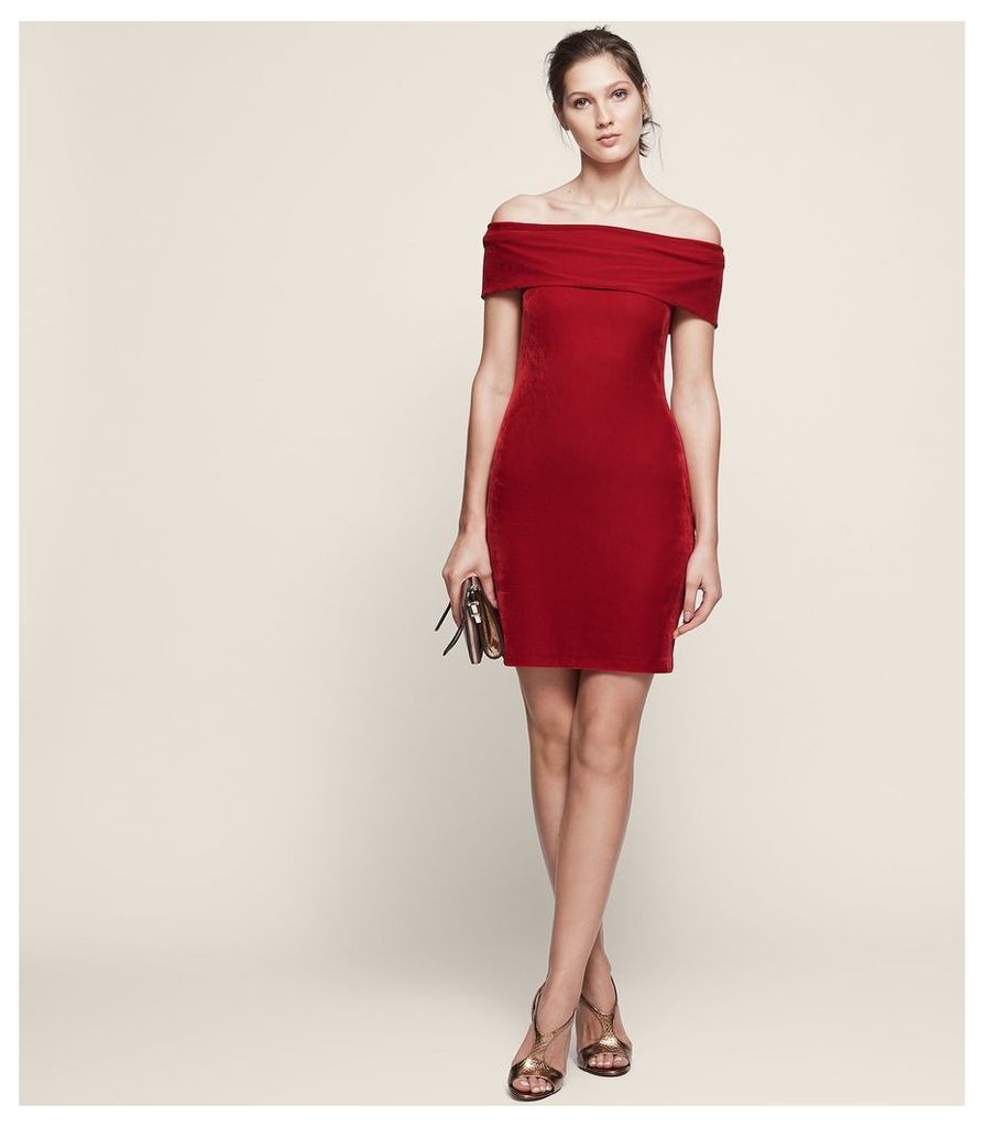 Reiss Verity - Velvet Off-shoulder Dress in Red, Womens, Size 14