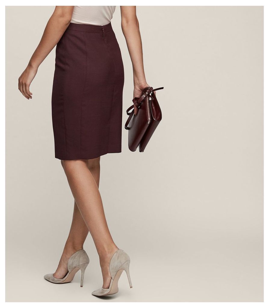 Reiss Atlee Skirt - Tailored Pencil Skirt in Berry, Womens, Size 14