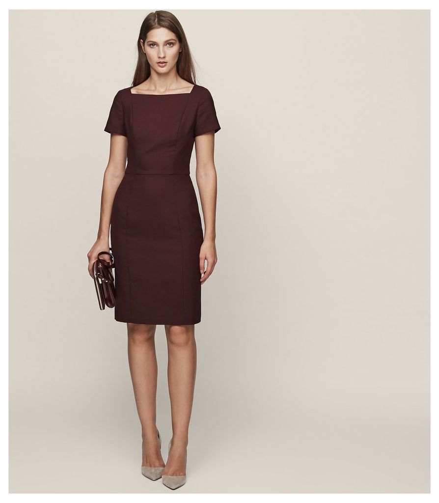 Reiss Atlee Dress - Short-sleeved Tailored Dress in Berry, Womens, Size 12