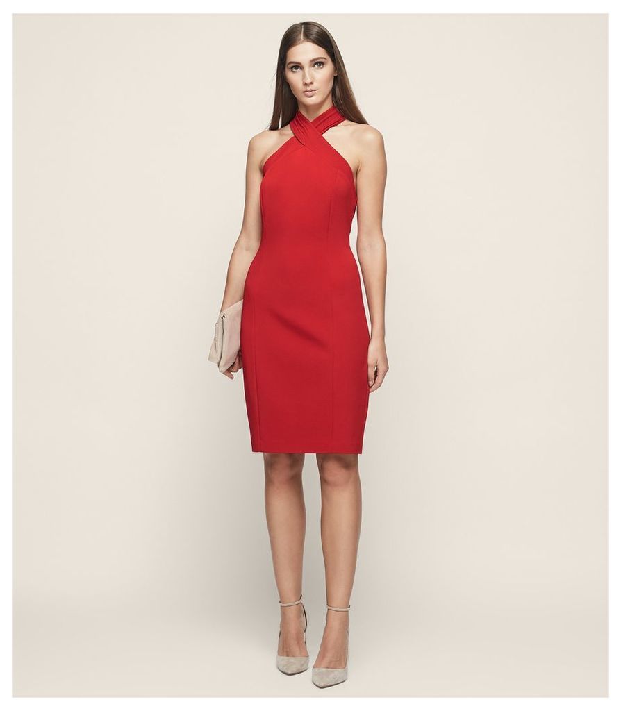 Reiss Zaira - Wrap Neck Cocktail Dress in Crimson, Womens, Size 14