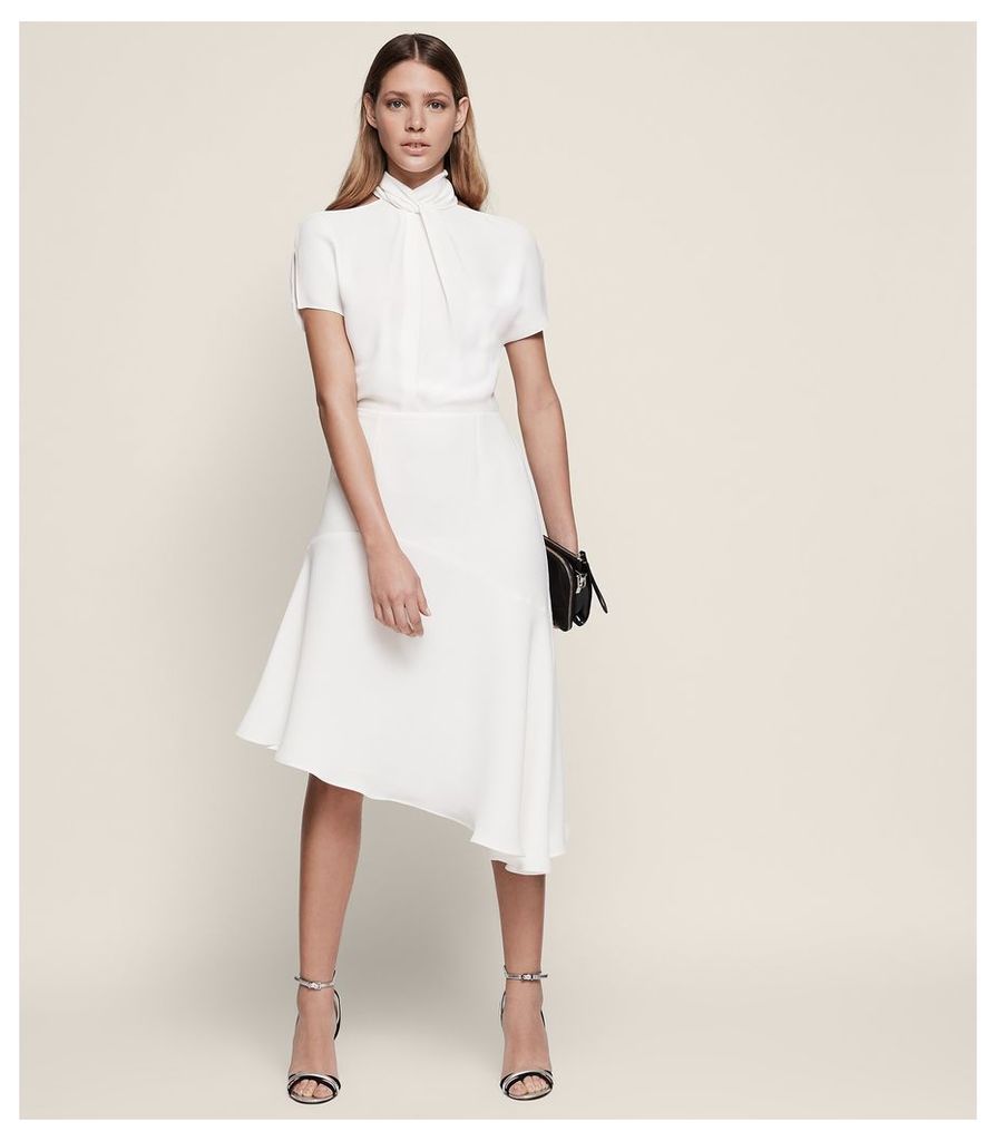 Reiss Zinc - Halterneck Midi Dress in Off White, Womens, Size 14